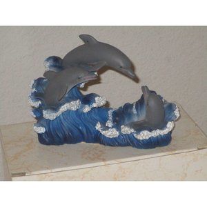 Cadona Hand Painted Resin Figurine Blue Dolphins Resin Hand Painted Pre Owned